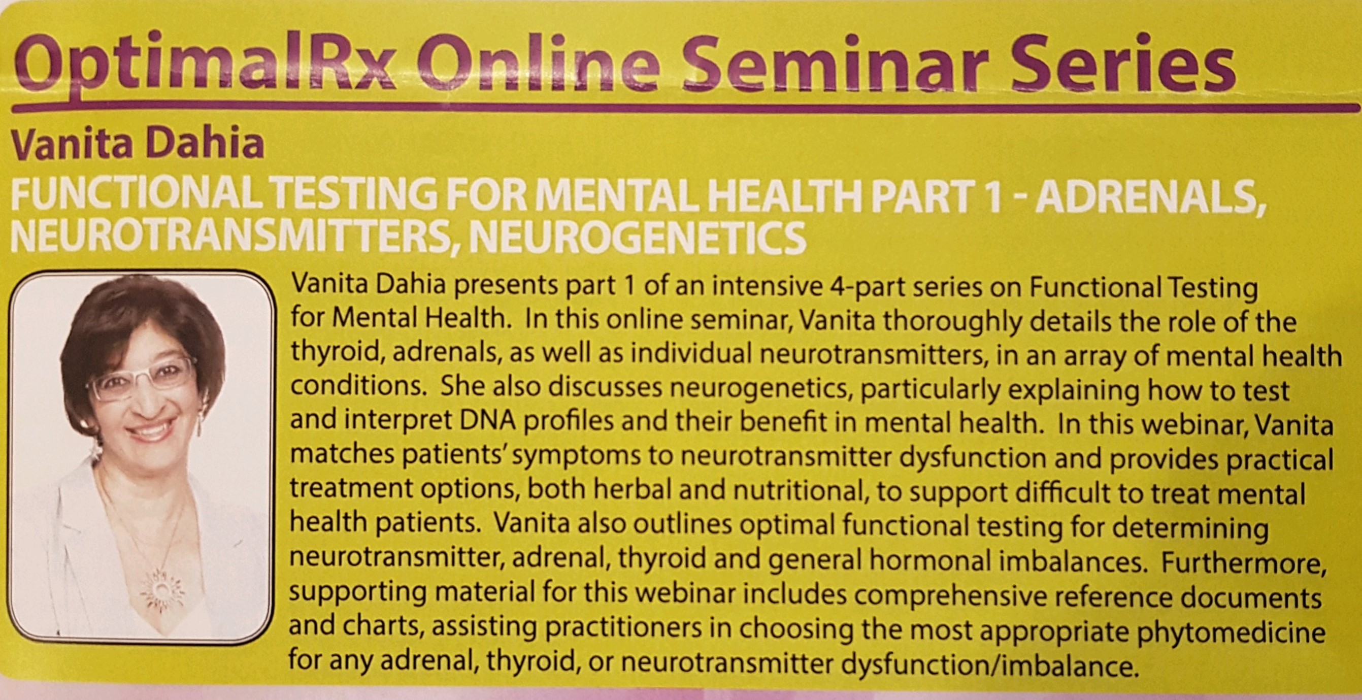 Online Seminar Series Functional testing for Mental Health